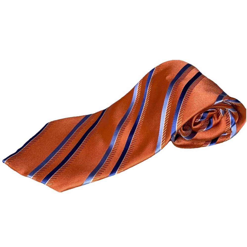 MICHAEL KORS Mens Necktie 100% Silk Tie Orange Blue‎ Striped Syracuse 3.5"x 58"